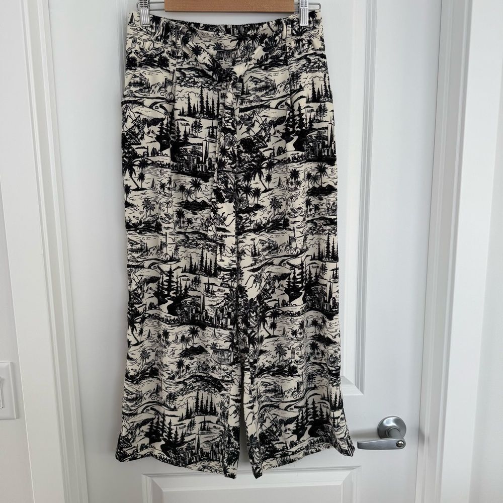 ELAINE ROSE | Black and Cream Print Pants Size Medium